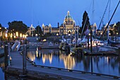 Inner Harbour and Parliament Building, at night, Victoria, Vancouver Island, British Columbia, Canada, North America
