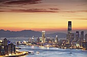 Tsim Sha Tsui skyline at sunset, Hong Kong, China, Asia