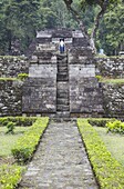 Tourist at Inca style temple built without use of mortar, Candi Sukuh, Solo, Java, Indonesia, Southeast Asia, Asia