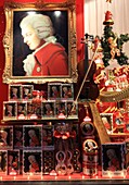 Christmas and Mozart decoration in shop window, Salzburg, Austria, Europe
