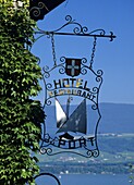 Hotel sign, Yvoire, Lake Geneva, Rhone Alpes, France, Europe