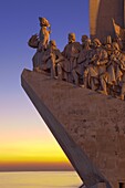 Monument to the Discoveries at dusk, Belem, Lisbon, Portugal, Europe