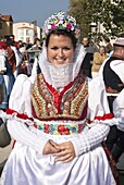Woman wearing folk dress during autumn Feast with Law Festival, Moravian Slovacko village of Zdanice, Brnensko, Czech Republic, Europe
