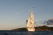 Star Clipper sailing cruise ship, Terre de Haut, Iles des Saintes, Guadeloupe, West Indies, French Caribbean, France, Central America