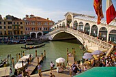 Rialto Bridge and gondola, Venice, UNESCO World Heritage Site, Veneto, Italy, Europe