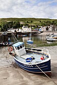 Beached fishing boat in the Harbour at Stonehaven, Aberdeenshire, Scotland, United Kingdom, Europe