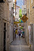 Narrow street in Budva Old Town, Budva, Montenegro, Europe