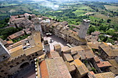 Aerial view of Sam Gimignano from one of its medieval stone towers, UNESCO World Heritage Site, Tuscany, Italy, Europe