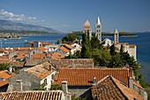 Terracotta rooftops and medieval bell towers in Rab Town, island of Rab, Kvarner region, Croatia, Europe