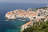 Old Town and Old Port, UNESCO World Heritage Site, seen from the hills to the southeast, Dubrovnik, Croatia, Europe