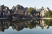 Reflection of karst scenery at Shilin Stone Forest, UNESCO World Heritage Site, Yunnan Province, China, Asia
