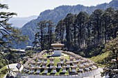 Site of 108 chortens built in 2005 to commemorate a battle with militants, Dochu La pass, 3140m, Bhutan, Himalayas, Asia