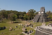 Temple II and Grand Plaza, Mayan archaeological site, Tikal, UNESCO World Heritage Site, Guatemala, Central America