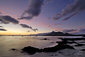 Dawn over Clew Bay and Croagh Patrick mountain, from Old Head, County Mayo, Connacht, Republic of Ireland (Eire), Europe