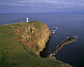 Akraberg lighthouse, Suduroy Island, southernmost point of Faroe Islands (Faroes), Denmark, Europe