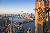 River Thames, Palace of Westminster and Big Ben seen from Victoria Tower, London, England, United Kingdom, Europe