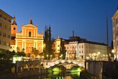 Church of the Annunciation and The Triple Bridge over River Ljubljanica, Ljubljana, Slovenia, Europe