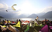 Kite surfers,  Colico,  Lake Como,  Italian Lakes,  Lombardy,  Italy,  Europe
