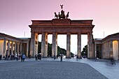 Brandenburg Gate at sunset,  Pariser Platz,  Unter Den Linden,  Berlin,  Germany,  Europe