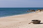 Traditional round boat lying on a beach,  Vietnam,  Indochina,  Southeast Asia,  Asia