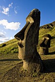 Giant monolithic stone Moai statues at Rano Raraku, Rapa Nui (Easter Island), UNESCO World Heritage Site, Chile, South America