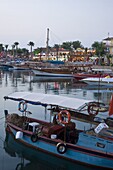 Boats lining the harbourside in Side, Mediterranean coast, Anatolia, Turkey, Asia Minor, Eurasia