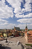 Elevated view over the Royal Castle and Castle Square (Plac Zamkowy), Old Town (Stare Miasto), UNESCO World Heritage Site, Warsaw, Poland, Europe