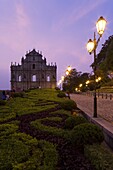 The ruins of Sao Paulo Cathedral (St. Pauls Cathedral) in central Macau at dusk, Macau, China, Asia