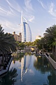 Mina A Salam resort and the iconic Burj Al Arab hotel. Dubai, United Arab Emirates, Middle East