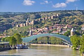 View over the old town of Tiblisi with a new constructed pedestrian bridge, Tiblisi, Georgia, Caucasus, Central Asia, Asia