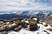 Summit of Longs Peak, a mountain above 14000 feet, known as a 14er, Rocky Mountain National Park, Colorado, United States of America, North America