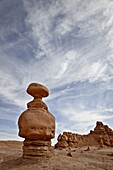 Goblin hoodoo formation and clouds, Goblin Valley State Park, Utah, United States of America, North America