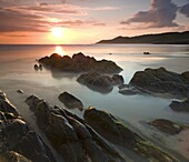 Sunset on Barricane Beach, Woolacombe, Devon, England, United Kingdom, Europe