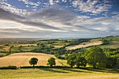 Beautiful sky above summer countryside, Raddon Hill, Crediton, Devon, England, United Kingdom, Europe