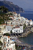 View of Amalfi from the coast, Amalfi Coast, UNESCO World Heritage Site, Campania, Italy, Europe