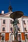 Fountain in front of the town hall on the Market Square (Raekoja Plats) in Tartu, Estonia, Baltic States. Europe