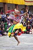 Monks performing traditional masked dance at the Wangdue Phodrang Tsechu, Wangdue Phodrang Dzong, Wangdue Phodrang (Wangdi), Bhutan, Asia