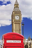Red telephone box and Big Ben, Westminster, UNESCO World Heritage Site, London, England, United Kingdom, Europe
