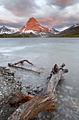 Sinopah Mountain and Pray Lake at sunrise, Glacier National Park, Montana, United States of America, North America