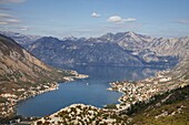 High view of the fjord at Kotor Bay, Kotor, UNESCO World Heritage Site, Montenegro, Europe