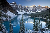 Winter snow at Moraine Lake, Banff National Park, UNESCO World Heritage Site, Alberta, Rocky Mountains, Canada, North America