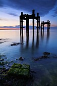 Remains of a D-Day embarkation pier at Lepe Beach, New Forest National Park, Hampshire, England, United Kingdom, Europe