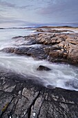 A beautiful evening on the Ardnarmurchan peninsula with views out to the small isles from Sanna Bay, Argyll, Scotland, United Kingdom, Europe