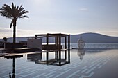 The Lido Mar swimming pool at the newly developed Marina in Porto Montenegro, Montenegro, Europe