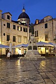 Gunduliceva Poljana square at night with the dome of the Cathedral, Old Town, UNESCO World Heritage Site, Dubrovnik, Croatia, Europe