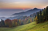 Mist over the Ljubljana Basin at sunrise in autumn, Central Slovenia, Slovenia, Europe