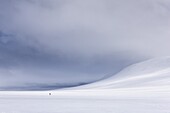 Lone figure skis across Rondane National Park, Norway, Scandinavia, Europe