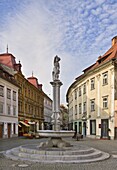 Hercules Fountain at Stari trg square in medieval Ljulbjana, Slovenia, Europe