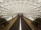 Foggy Bottom Metro station platform, part of the Washington D.C. metro system, Washington D.C., United States of America, North America