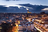 View over city with the Hassan II Mosque, the third largest mosque in the world in the bakcground, Casablanca, Morocco, North Africa, Africa